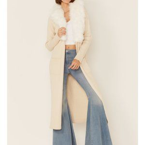 lombardi faux fur long cardigan